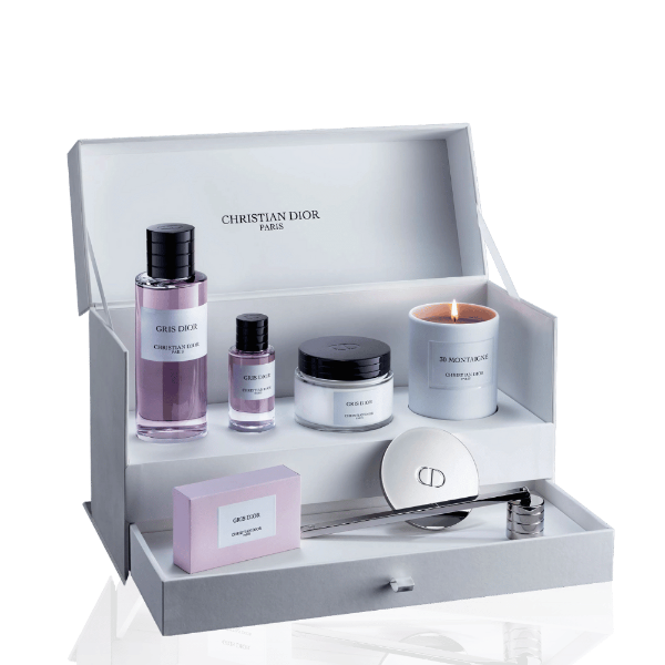 Dior Gris Dior EDP Coffret – Eau de Parfum, candle, body cream, and soap, 250mL.