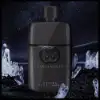 Elegant Gucci Guilty Pour Homme Parfum bottle with rich juniper, nutmeg, and patchouli notes.