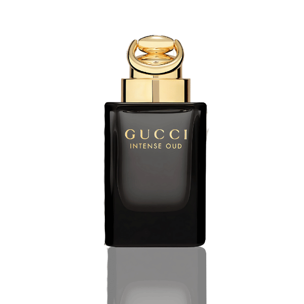 Gucci Intense Oud Eau de Parfum 90mL – Exotic amber fragrance in an elegant bottle.