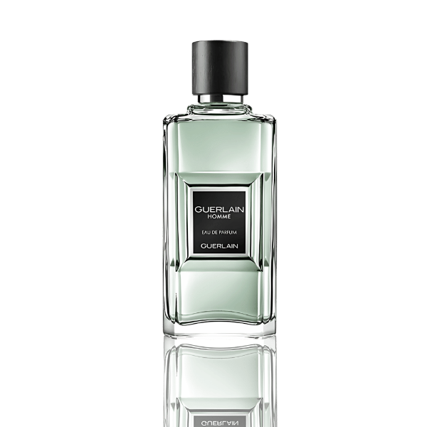 "Guerlain Homme Eau de Parfum 100mL with mint, lime, and woody notes."