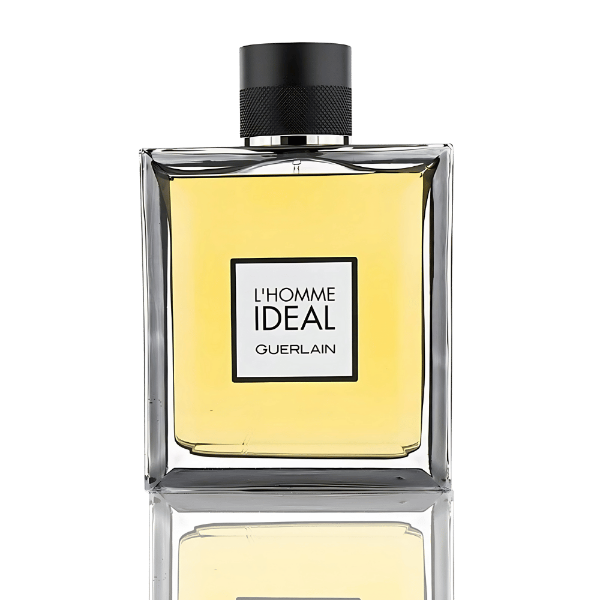 "Guerlain L'Homme Ideal Eau de Toilette 100mL with citrus, almond, and leather notes."