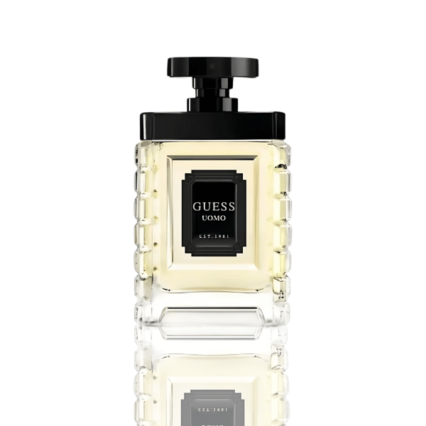 Guess Uomo Eau de Toilette 100mL – spicy fresh fragrance with warm amber base.