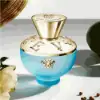 Versace Dylan Turquoise perfume bottle with citrus and woody notes.